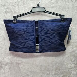 Carmen Marc Valvo Bandeau‎ Bikini Top Size M Swim Textured Removable Strap Blue